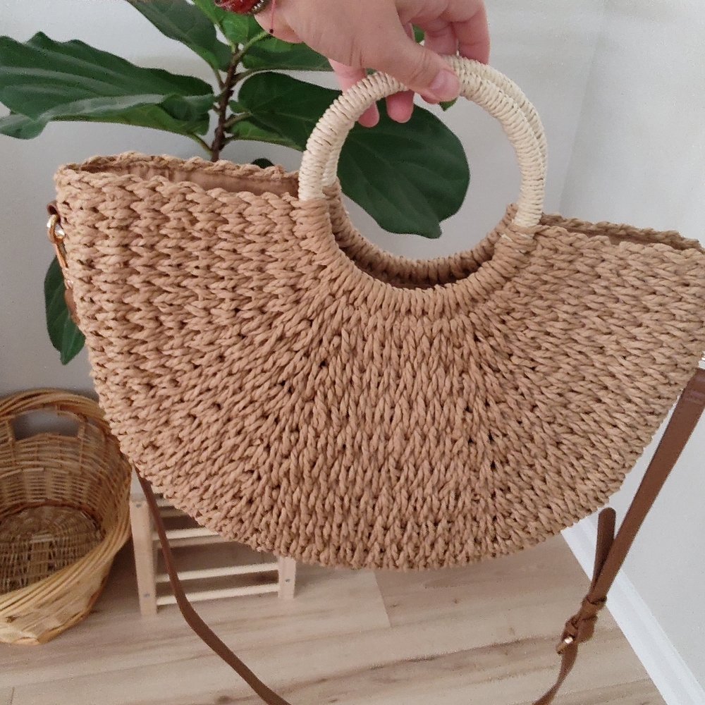 Miztique Straw Jute Satchel Boho Paper Tote Bag Beach Rattan Purse Natural